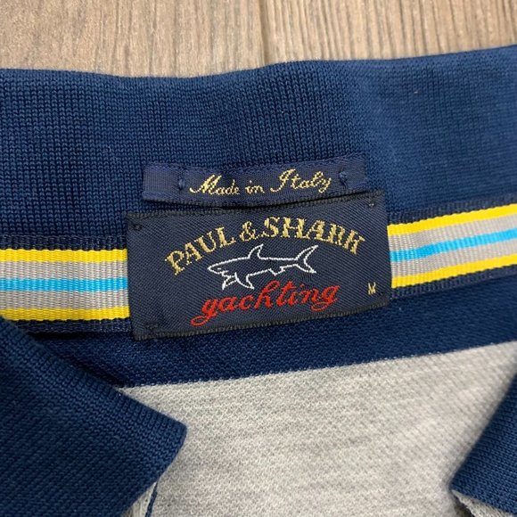𝅺PAUL & Shark Yachting Men's Medium Polo Shirt Blue Navy Yellow Made in Italy - Picture 5 of 6